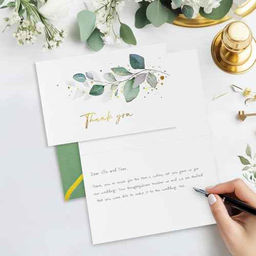 Luxurious Gold Thank You Cards with Envelopes, 32 Pack eucalyptus Blank Cards All Occasion Thank You Notes Perfect for Wedding, Baby shower, Business, Graduation, Bridal shower 6" x 4"