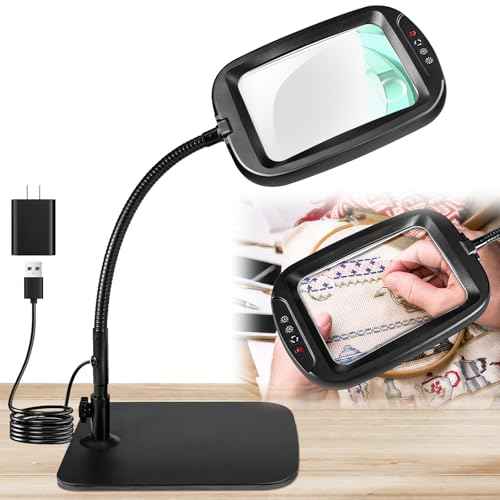10X 30X 7 Inch Extra Large Magnifying Glass with Light and Stand, 5 Color Modes Magnifying Lamp Adjustable Lighting Level, Flexible Gooseneck Hands Free Reading Magnifier for Books Crafts Close Work