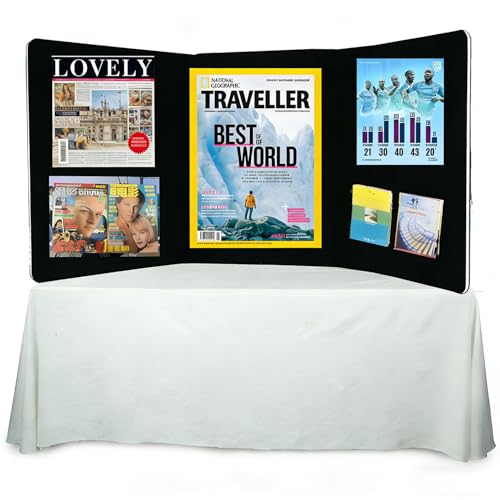 Foldable 3-Panel Tabletop Display Board with Carrying Bag, 72 x 20 inches, Black Fabric, No Plastic Edging
