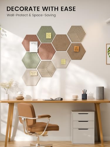 Fluxynara Boho Hexagon Cork & Felt Boards 10-Pack Wall Organizer, 11.8x10.2 Inches