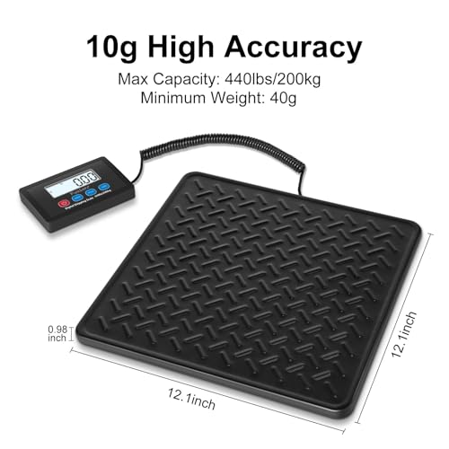 Fuzion Shipping Scale, 440LB x 10g High Accuracy Digital Postal Scale, Durable Alloy Steel Platform, Heavy Duty Scale for Packages, Postage, Luggage, Battery and AC Adapter Powered
