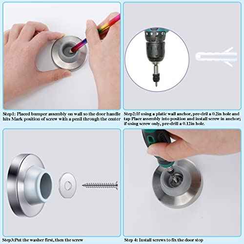 Pangda Concave Wall Door Bumper Stop Silver Stainless Steel Wall Door Bumper with 1-1/8 Inch Gray Round Rubber Protector Stops(Silver,18 Pieces)