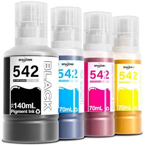 Spaceink 542 Ink Refill Bottles Compatible for ET-5150 ET-5170 ET-5180 ET-5800 ET-5850 ET-5880 ET-16600 ET-16650 Printers, ST-C5000 High-Yield Combo Pack (Black Cyan Magenta Yellow, 4 Pack)