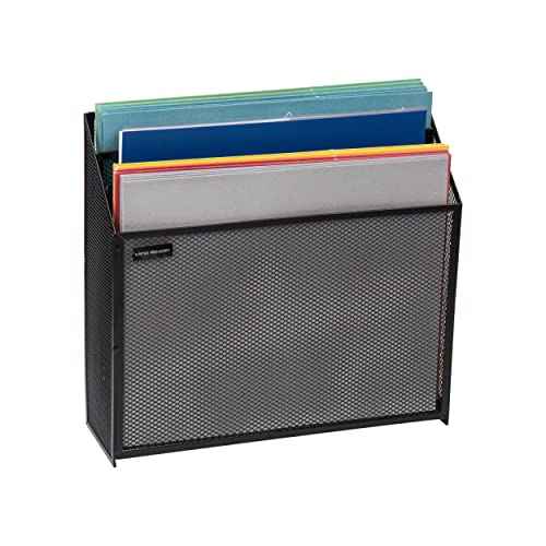 Mind Reader Vertical File Storage, Desktop Organizer, Workspace, Office, Metal Mesh, 12.5" L x 3.75" W x 11.5" H, Black