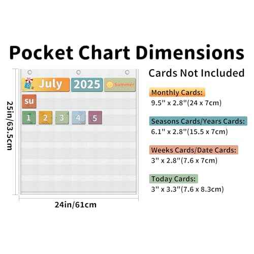 Yoink Classroom Calendar Pocket Chart for Kids Learning - 45 Pockets Monthly Calendar with Durable Fabric, Homeschool and Teacher Supplies, Preschool Kindergarten Wall Decor, Only Chart (White)