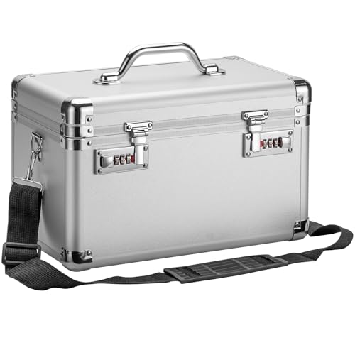 Combination Lock Box - 13.4x7.5x8.3 Inch Large - Security Lock Boxes for Medicine, Locking Storage Box for Personal Items Passports and Documents, Lockable Lockbox for Office Business, Silver