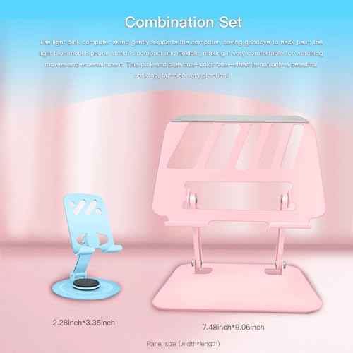 Pink Adjustable Laptop Stand for Desk&Rotating Phone Holder Blue,Portable Stand No Need Install,Perfect for Office,Home & Travel Ideal Cell Phone & Laptop Stand Combo