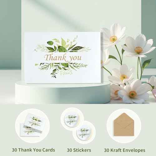 YOCHANDA 30 Pack Floral Thank You Cards With Envelopes & Stickers, Thank You Cards for Birthday, Wedding, Bridal Showers, Baby Showers,Teacher, Graduation, Business, Holiday, and Christmas (30 PACK)
