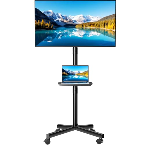 OLIXIS Deep Black Rolling TV Stand for 23-60 Inch Screens with Wheels & Adjustable Tilt