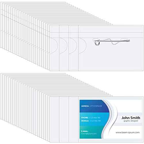Eaasty 200 Pcs Name Tags with Pins ID Clear Plastic Badge Holder Pin Style Name Badge Holders with Inserts ID Card Plastic Badge Sleeve, 2.44 x 3.58 Inch(Silver Clip)