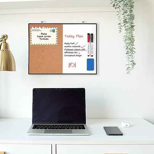 ARCOBIS Cork Board White Board Combo, 12"X16" Small Bulletin Board for Wall, Double-Sided Magnetic Dry Erase Corkboard, Vision Whiteboard for Office,Home,School, Black