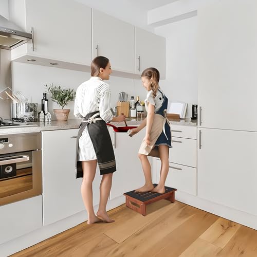 RayLove Brown Wooden Step Stool 5.5 Inch Non-Slip Support for High Beds & Bathroom