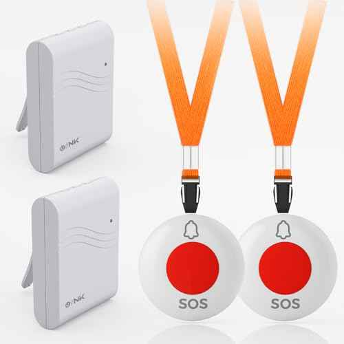 Caregiver Pager Wireless Call Button Elderly Emergency Alert System 600+ Feet for Home/Elderly/Patient/Disabled(2 Portable Receiver+2 Waterproof Transmitter)