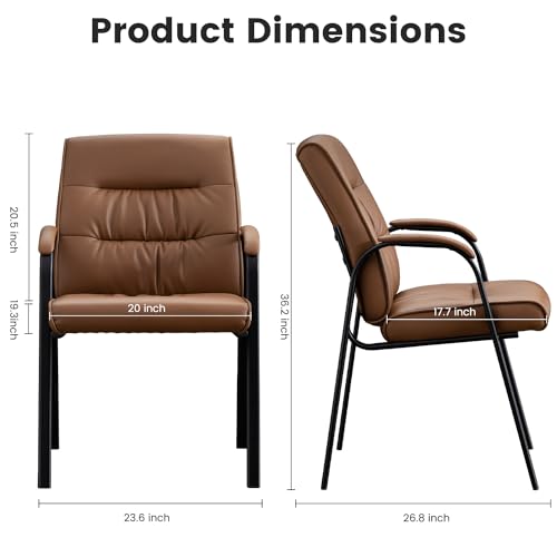 BoisKom 2-Pack Office Guest Chair, Brown Leather Reception Chairs No Wheels