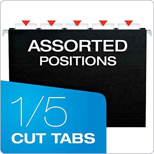 Pendaflex Black Hanging File Folders, 8.5 X 11 Letter Size with 1/5 Cut Adjustable Tabs - 50 Pack
