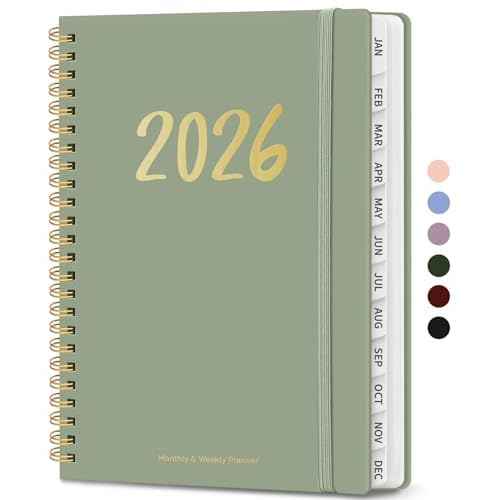 2026 Planner - Weekly and Monthly Planner, January 2026 to December 2026, Spiral Bound 2026 Calendar Planner Book, Inner Pocket, Perfect for Office Home School Supplies - A5 (6.3" x 8.5"), Green