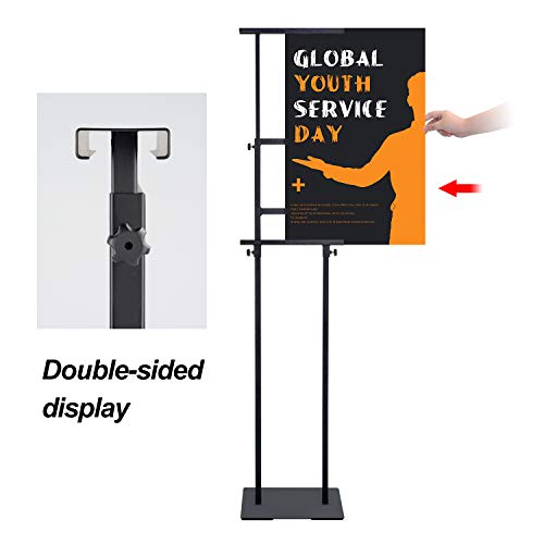 AKTOP Heavy Duty Floor Standing Sign Holder with Non-Slip Mat Base, Adjustable Banner Stand Height Up to 82.6 inch, Double-Sided Pedestal Poster Stand for Indoor Outdoor Display