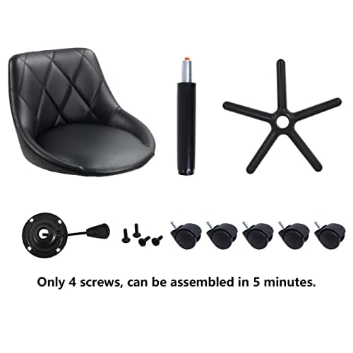KKTONER Mid Back PU Leather Height Adjustable Swivel Modern Task Chair Computer Office Home Vanity Chair with Wheels (Black)