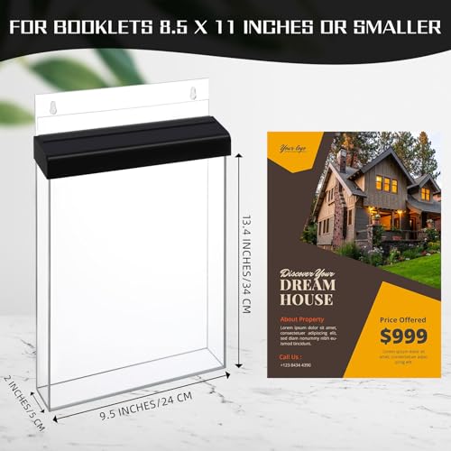 2 Pcs Outdoor Brochure Holder 8.5" x 11" with Lid Acrylic Wall Mount Flyer Box with Self Closing Lid Waterproof Heavy Duty with Screw for Real Estate Flyer Document Pamphlet Display (Black)