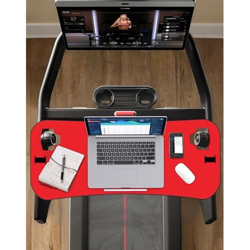 Treadmill Desk Attachment, Tread Tray Accessories Laptop Stand with Tablet Holder and Edge Protector Compatible with Peleton,Treadmill Workstation for Home/Office Red