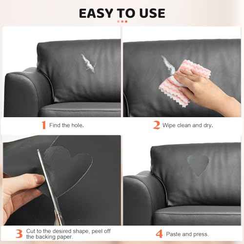 Leather Repair Kit for Furniture, 4¡¿63 in Black Leather Tape for Car Upholstery Seat Repair, Upgraded Self-Adhesive Fabric Leather Repair Patch for Motorcycle, Leather Couch Repair Patches