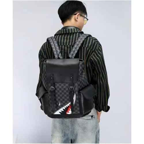 Black Leather Backpack School College Bookbag Laptop Backpack business travel Multifunctional backpack (Black 1)