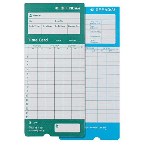 OFFNOVA Thermal Employee Time Cards 50 Pack - Monthly Double-Sided Punch Cards for Office Time Clock