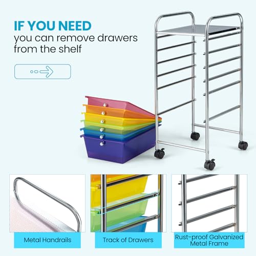 Giantex 6-Drawer Rolling Storage Cart with Multicolor Drawers, 13.5x17x30, Home Office & Scrapbooking