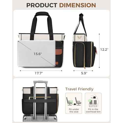 Ytonet Teacher Bag for Women, 15.6 Inch Laptop Tote Bag with Laptop Protective & Accordion File Pockets, Work Bags for Women Nurse Bags Professional Briefcase for Office, Business, College, Nursing