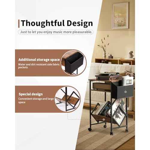 KATHY&BOB 3-Tier Printer Stand Mobile File Cabinet for Home Office with Side Storage Bag, Rolling Filing Cabinet with Open Storage Shelf, Fits A4 or Letter Size, Brown Under Desk Organizer