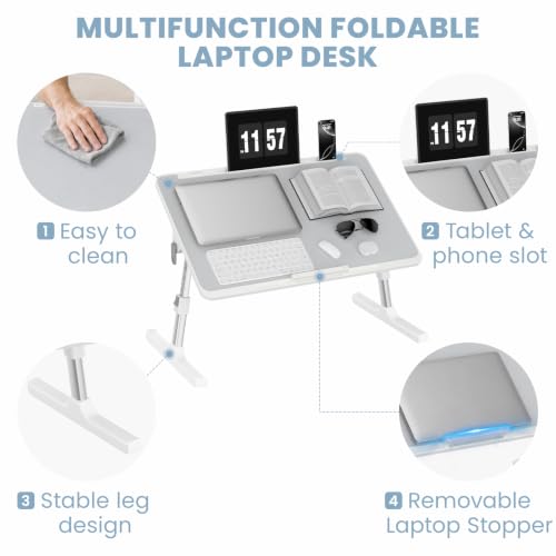 Gray Adjustable Foldable Lap Desk for Bed & Couch - XL Laptop Table