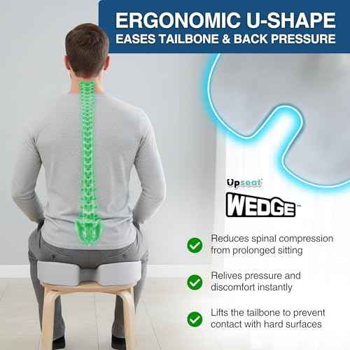 Upseat Wedge Ergonomic Seat Cushion, Made of Soft Foam, Wipeable Non-Fabric Posture Support for Office Chair ? Promotes Upright Sitting & Relieves Tailbone Pressure and Sciatica, Made in North America