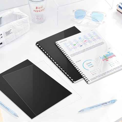 HOUYEE 120 Pack Binding Covers Set, 8.5x11 Inches, Including 60 Pcs 12 Mil Sand Plastic Texture, 60 Pcs 10 Mil Clear Binding Covers