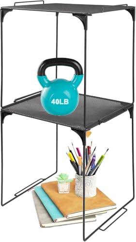 Piffny Locker Organizer Shelf Black 2 Pack - Stackable, Adjustable for School & Gym Lockers