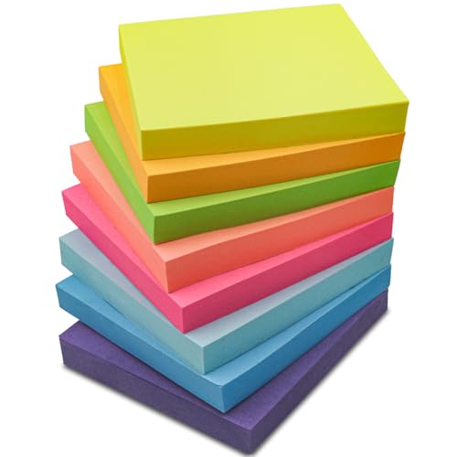 Realzeva 8-Pack 3x3 Self-Sticky Notes Pads - Colorful Repositionable Memo Sheets