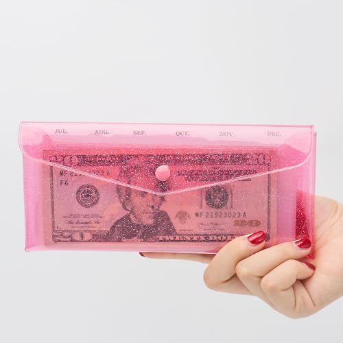 Pink Cash Envelope Wallet Budgeting System PVC Reusable Organizer with 6-Tab Dividers