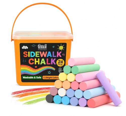 24 Pack Kids Sidewalk Chalk - 13 Bright Colors, Washable & Non-Toxic