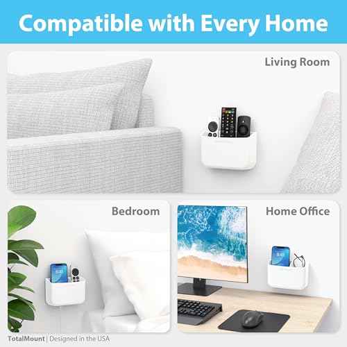 TotalMount Hole-Free Remote Holder ? Eliminates Need to Drill Holes in Your Wall (Premium White Holder for 2 or 3 Remotes)