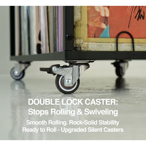 Mobile Vinyl Record Storage Rack with Welded Mesh Bottom ? Holds Up to 120 LPs, Sturdy Metal Frame, Modern Design, Portable LP Organizer, LP Holder