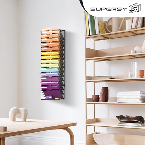 SUPEASY Black 16-Tier Wall File Organizer for Office & Home Storage