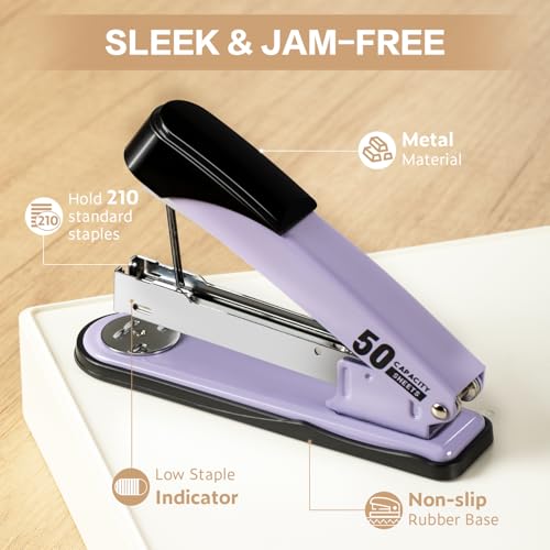 Deli Heavy Duty Stapler Purple with 2000 Staples & Remover, 50 Sheet Capacity