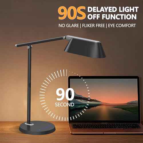 LED Desk Lamp for Office Home, Eye-Caring Ultra-Large LED Panel Desk Light with Multi-Angle Adjustment, Touch Desk Lamps with Stepless Dimming for Smart Delayed Shutdown Night Light, Reading, study.