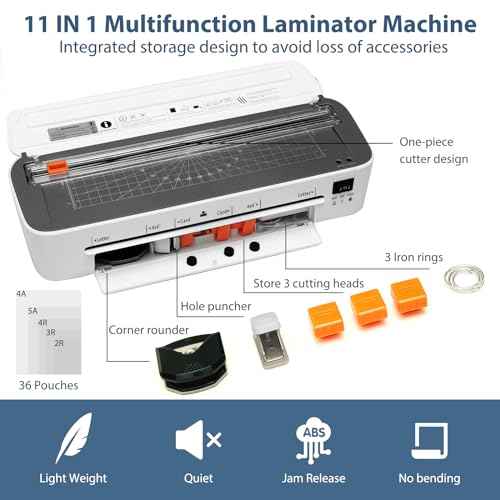 Laminator Machine, 11 in 1 Laminating Never Jam Technology with 36 Laminating Sheets, 9 Inch Thermal Laminator A4 Laminating Machine Hot & Cold with Paper Trimmer for Home Office School