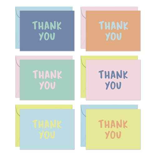 S&O Thank You Cards with Envelopes - Blank Decor sheets for Handwritten Messages -Greeting Notes and Covers Set of 24 - Assorted Thank You Cards with Stylish Color Envelopes to Mix & Match