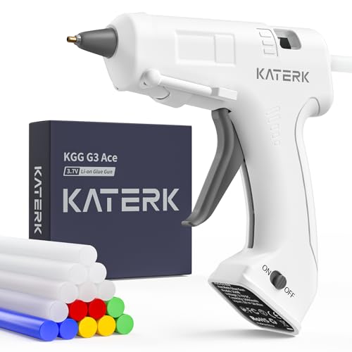 Katerk Cordless Hot Glue Gun Kit with 15 Sticks - White, 3.7V, 90s Heat