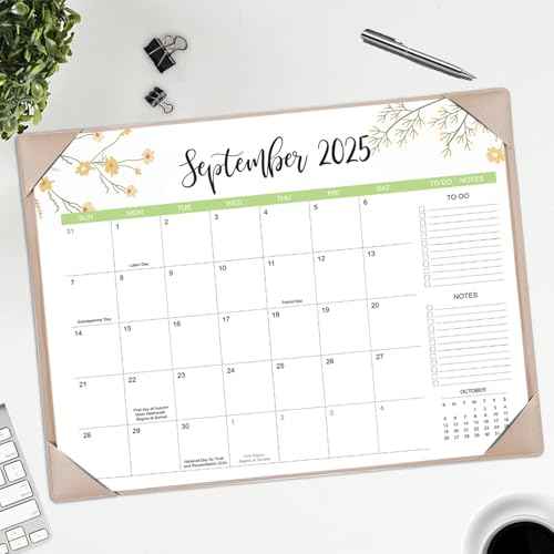 Desk Calendar 2026 with Desk Mat ? 22" x 17" Large Desk Pad Calendar Runs From Sep 2025 to Dec 2026, Floral Design Desktop Calendar with To Do List, Personal Desk Calendar Planner for Home, Office