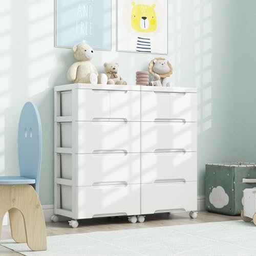 Giantex 16" x 13" x 31" 5-Drawer Rolling Storage Cart on Wheels, White Plastic Organizer