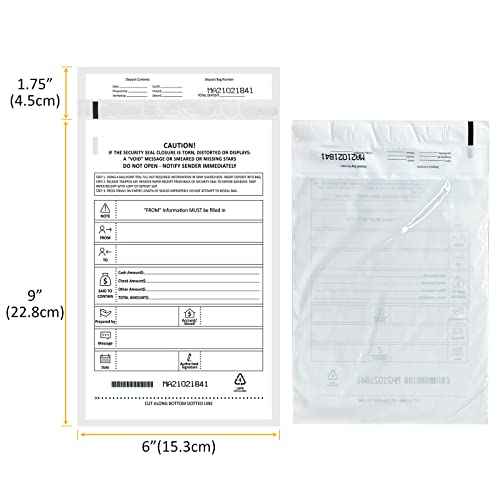 Deposit Bags Security Pocket Bank 6 Inch x 9 Inch (White, 500 Pack)