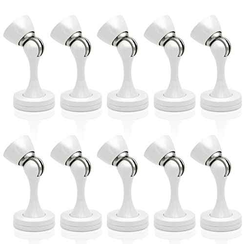10 Pack Door Stoppers, Magnetic Door Stops White Brushed Stainless Magnet Door Stopper Heavy Duty Floor Wall Mount Doorstop Soft Catch Door Holder Wall Protector Magnetic Door Stop for Bottom of Door