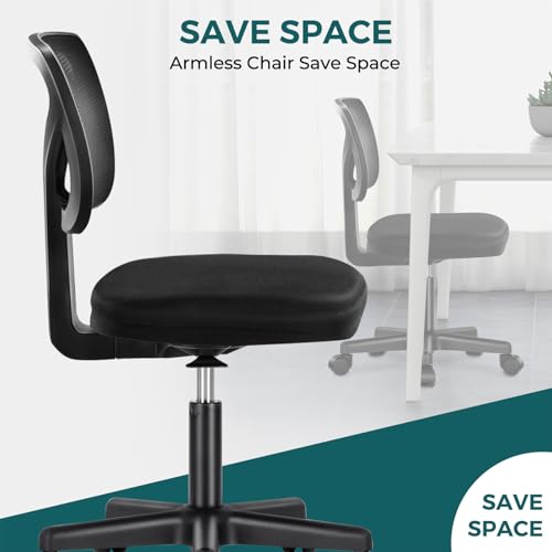 DUMOS Black Armless Mesh Office Desk Chair - Ergonomic Home & Small Space